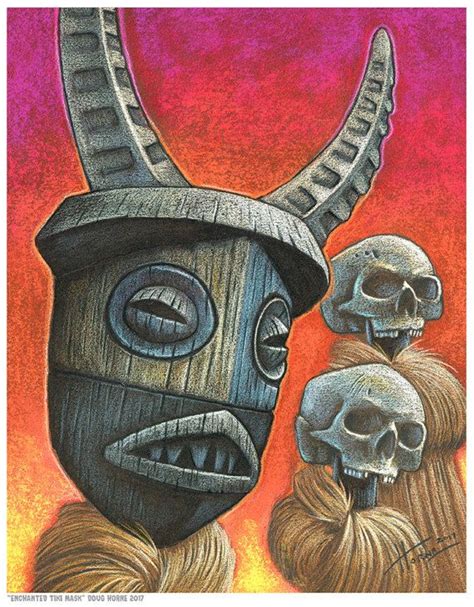 A Drawing Of Two People With Horns On Their Heads And Skulls In The