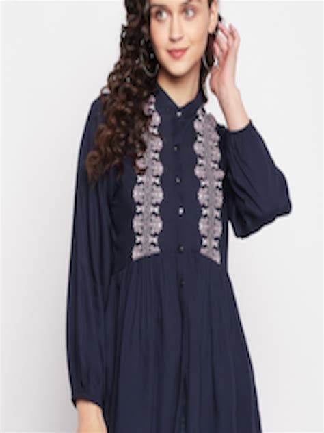 Buy Ruhaans Mandarin Collar Embroidered Tunic Tunics For Women