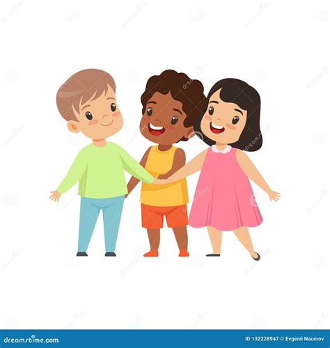 Multicultural Little Kids Standing Together Friendship Unity Concept