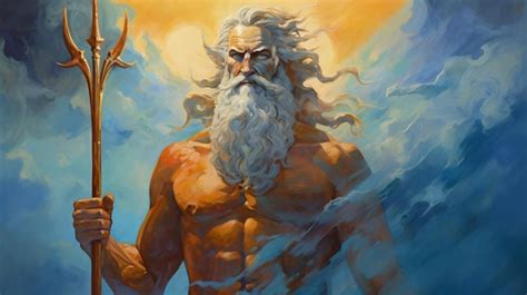 Poseidón Dios Del Mar Y El Agua Figura Personaje Dios Griego Antiguo Mitología Pintura Colorida
