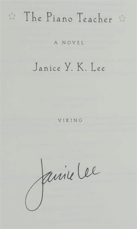 The Piano Teacher Janice Y K Lee First Edition First Printing