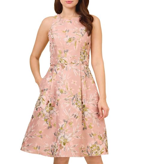 Adrianna Papell Floral Print Jacquard Crew Neck Sleeveless Dress