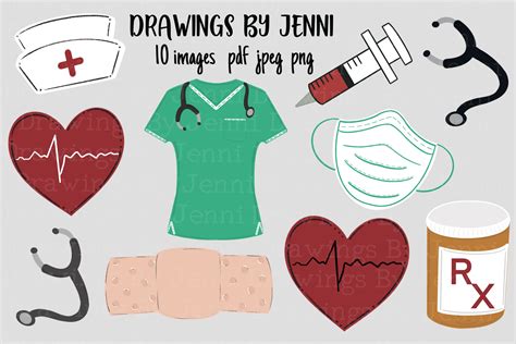 Medical Clipart Set Scrubs Nurse Graphic By Drawingsbyjenni