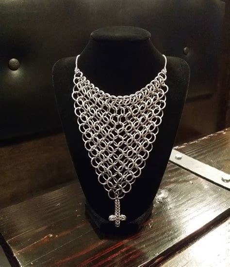80 from 140 stainless steel chainmail necklace with inverted cross piece has beautiful