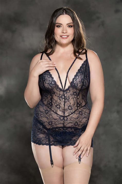 Plus Size Stretch Lace And Rhinestone Chemise By Shirley Of Hollywood