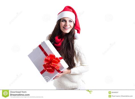 Santa Girl Holding T On White Background Stock Image Image Of Celebration Happy 80490037