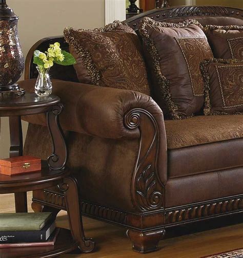 Traditional Living Room Fabric And Wood Trim Curved Sofa Brady