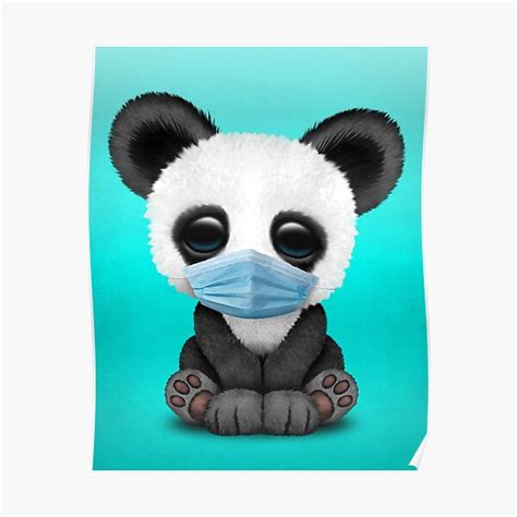 Cute Baby Panda Wearing A Blue Mask Poster For Sale By Jeffbartels