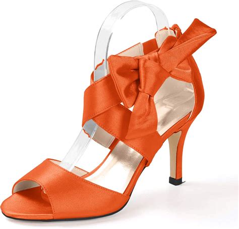 Creativesugar Womens Orange Bow Sandals Satin Dress Shoes Bridal