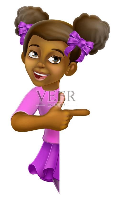 黑人女孩卡通小孩指着标志插画图片素材id428091999 Veer图库