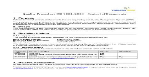 ISO 9001 Document Control Procedure Document - [PDF Document]