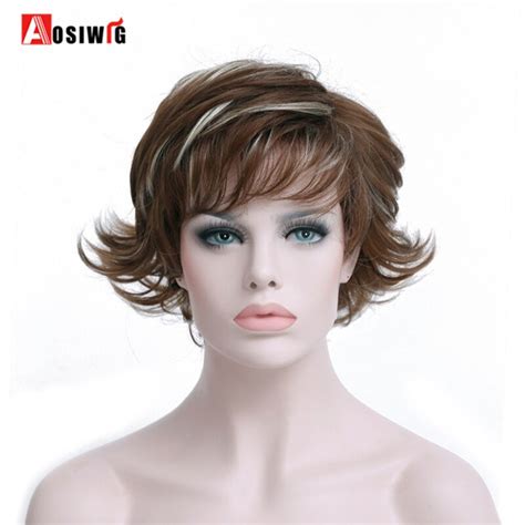 Aosiwig Short Wigs For Black Women Light Brown Short Synthetic Wig