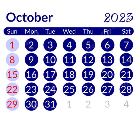 Circle Style Minimalist Simple Blue October 2023 Calendar October 2023
