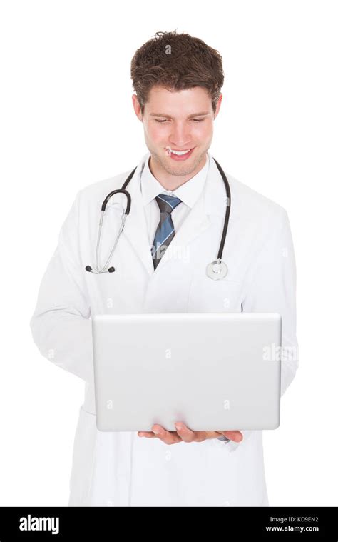 Portrait Of A Male Doctor With Laptop Stock Photo Alamy