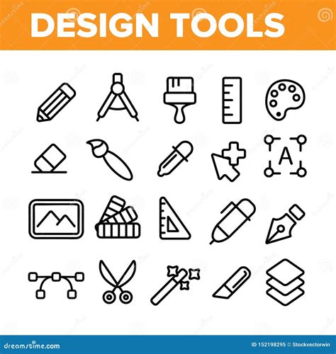 Design Tools Vector Thin Line Icons Set Stock Vector Illustration Of