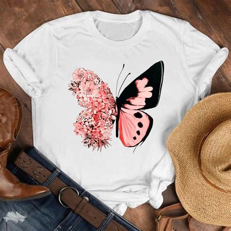 Camiseta Con Estampado Floral Y Mariposa Para Mujer Ropa Para Otoño Y
