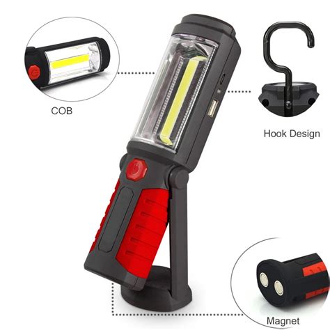 Usb Rechargeable Led Flashlight Torch Work Light Stand Cob Lanterna