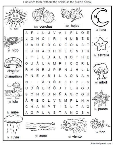 Spanish Word Search Puzzle Worksheet Environment Nature