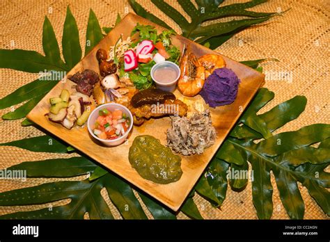 Plate Of Traditional Foods Served At Paina Feast On Molokai Hawaii