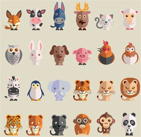 Cute Cartoon Animals Free Icons Vector Free Vector In Adobe Illustrator