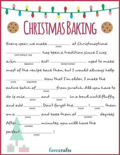 Have someone give you the parts of speech that are listed under the blank lines. Holiday Baking Christmas Mad Libs Printable | Christmas ...