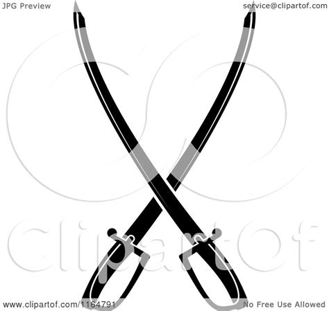 Clipart Of Black And White Crossed Swords Version 21 Royalty Free