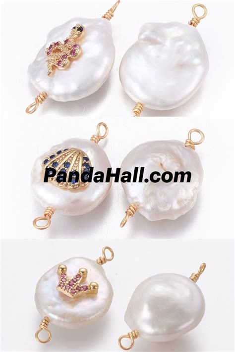 Pandahall Natural Pearl Linksconnectors With Brass Micro Pave Cubic