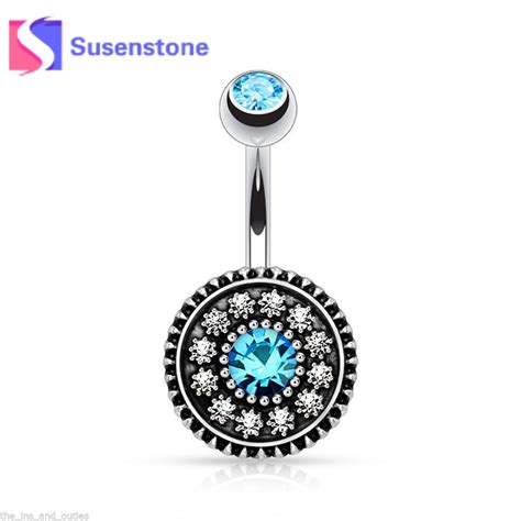 Fashion Crystal Rhinestone Round Flower Dangle Barbell Belly Navel Ring
