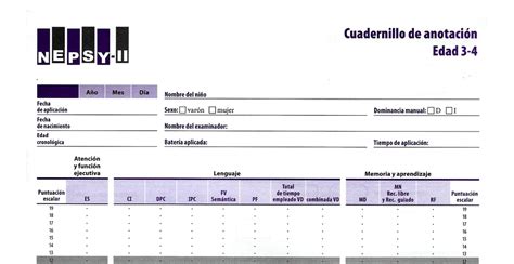 Nepsy Ii Bater A Neuropsicol Gica Infantil Correcci N Con Software