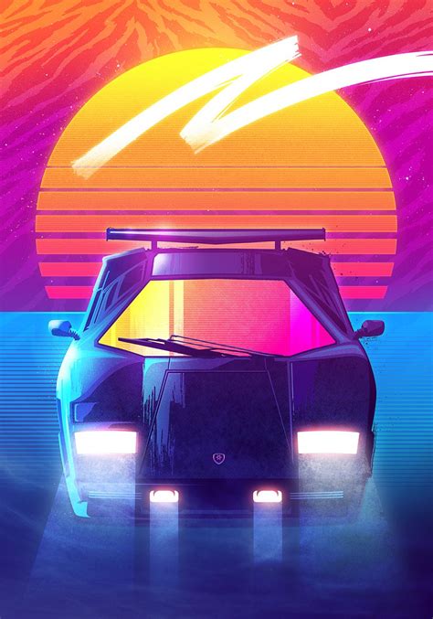 A Futuristic Car Is Shown In Front Of An Orange And Blue Sunset With