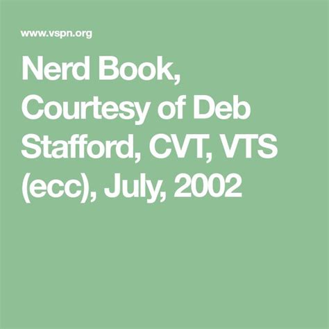 Nerd Book Courtesy Of Deb Stafford Cvt Vts Ecc July 2002 Vet Assistant Veterinary