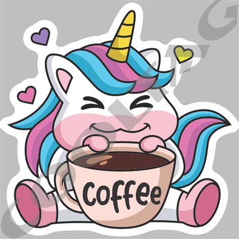 Unicorn With Coffee Stickers Decals Cooltag