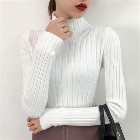 2020 New White Turtleneck Sweater Female Half Small Fresh Winter Jacket