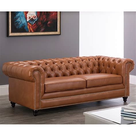 Faux Leather Chesterfield 3 Seater Sofa Tan Tan Chesterfield Sofa