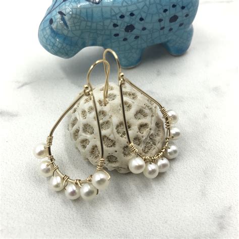 Pearl Hoop Earrings Gold Pearl Chandelier Earrings Gift Giving