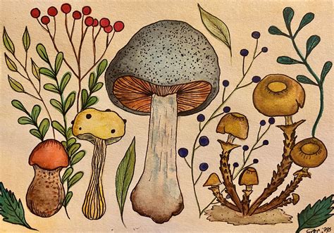 Vintage Mushroom Art Etsy