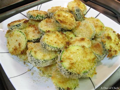 Follow these tips to get a to cook the zucchini chips in the oven, lay the slices on a baking sheet lined with parchment paper. A Duo of Chefs: Baked Panko-Crusted Zucchini