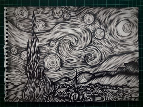 Starry Night Pencil Drawing Hobbies And Toys Stationery And Craft Art