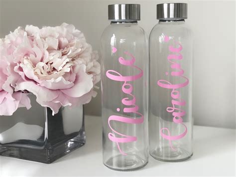 Pink Glass Water Bottles Bachelorette Water Bottles Personalized
