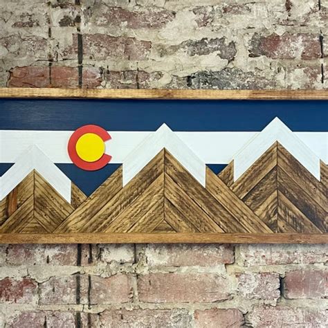 Rustic Colorado Flag Mountain Wood Wall Art Wall Decor Etsy