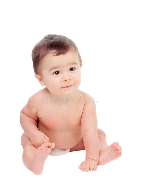 Adorable Six Month Baby In Diaper Stock Photo Image Of Little Happy