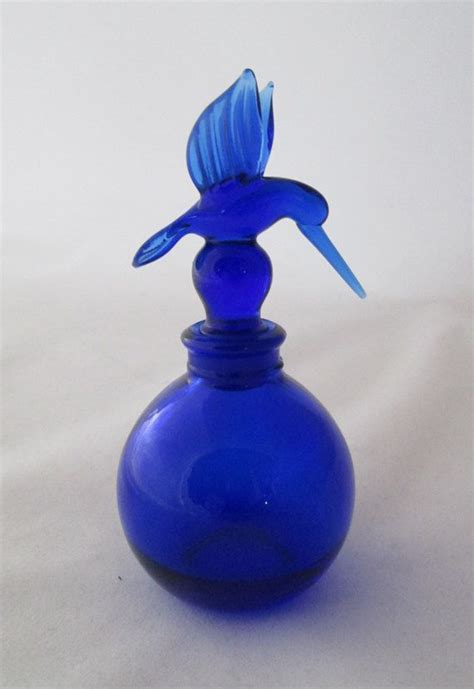 Vintage Cobalt Blue Glass Hummingbird Perfume Bottle Vibrant Cobalt Perfume Bottle Cobalt