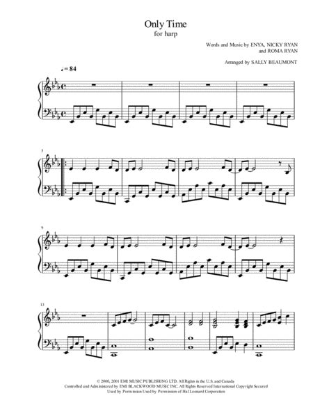 only time enya harp solo free music sheet