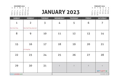 Free January 2023 Calendar Template 23276
