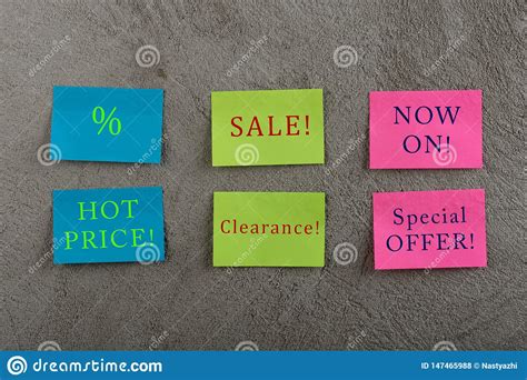 Sale Tags Many Colorful Sticky Note With Text Sale Hot Price Now On