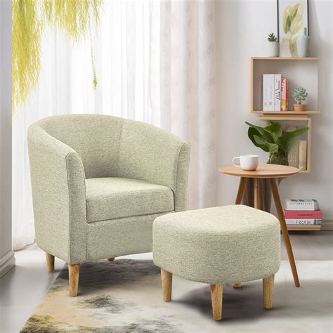 Dazone Accent Chair Barrel Chair With Ottoman Comfy Arm