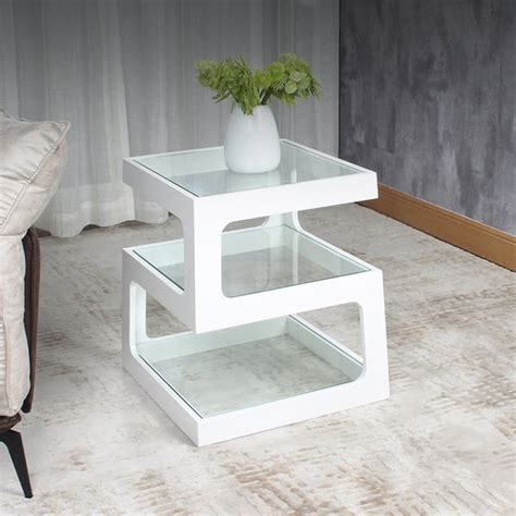Modern Glass Side Table With Tiers S Shaped End Table In White Homary Uk