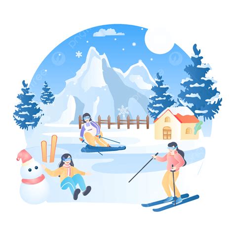 Winter Snow Scene Vector Art Png Winter Happy Snow Skiing Tourism