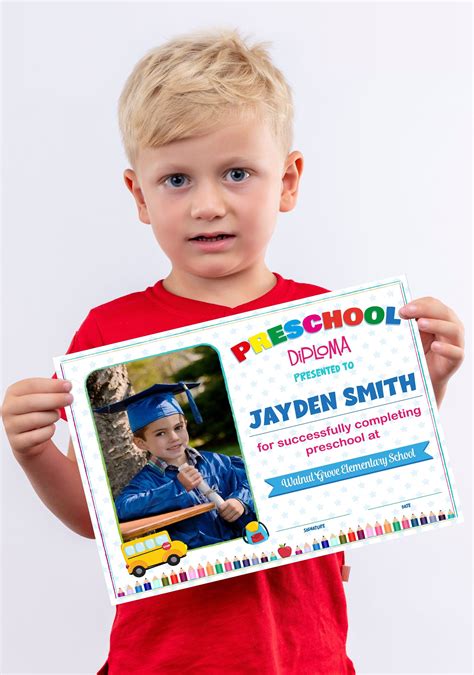 Preschool Diploma With Photo Editable Preschool Certificate