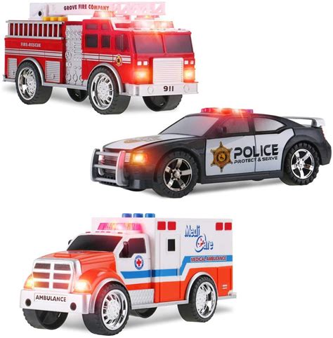 3 In 1 Emergency Vehicle Toy Playset For Kids Fire Truck Police Car